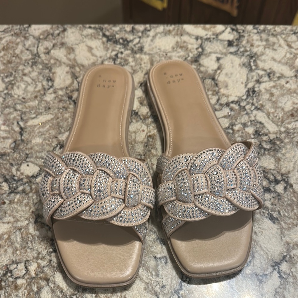 A New Day Tan Sandals with Rhinestone Strap